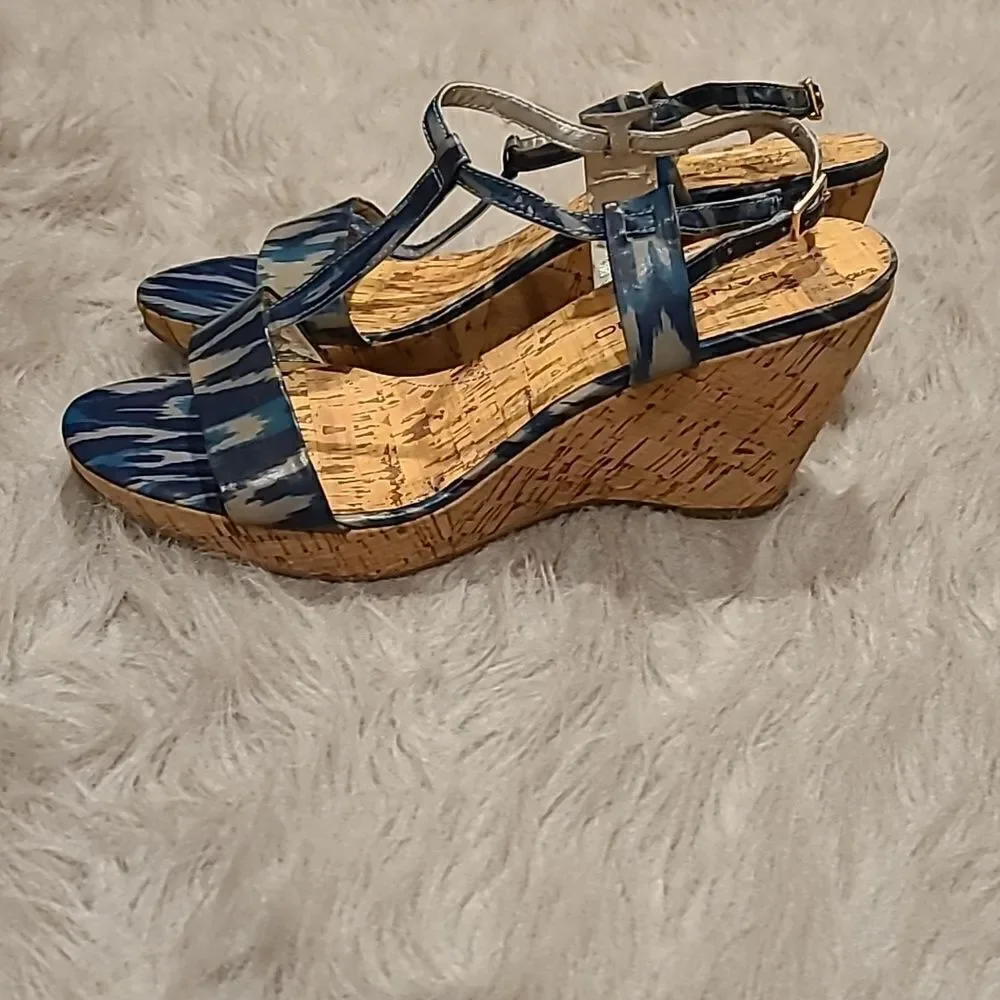 Bandolino‎ womens blue cork wedges with ankle strap size 9 1/2